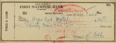 Lot #738 Ty Cobb Signed Check (1953)
