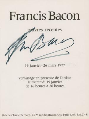 Lot #430 Francis Bacon Signed Exhibition Announcement