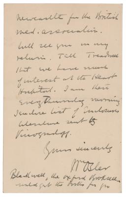 Lot #214 William Osler Autograph Letter Signed - Image 2