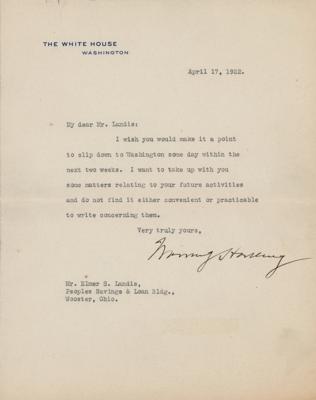 Lot #141 Warren G. Harding Typed Letter Signed as