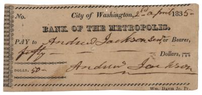 Lot #94 Andrew Jackson Twice-Signed Check as
