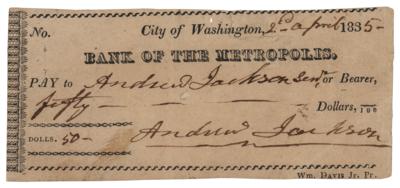 Lot #94 Andrew Jackson Twice-Signed Check as President (1835) - Image 1