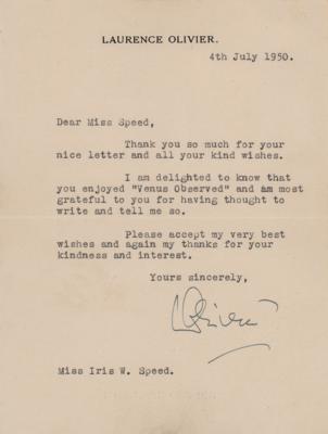 Lot #701 Laurence Olivier Typed Letter Signed (1950) - Image 1