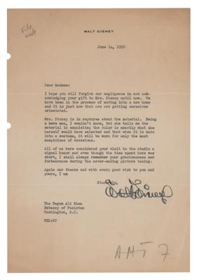 Lot #447 Walt Disney Typed Letter Signed to Begum Ali Khan (1950)