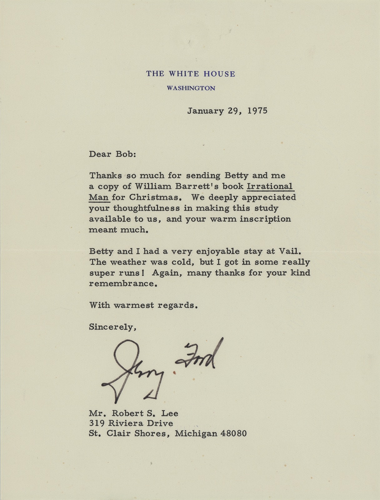 Lot #139 Gerald Ford Typed Letter Signed as