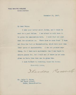 Lot #110 Theodore Roosevelt Typed Letter Signed as