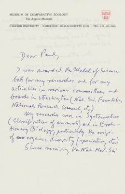 Lot #267 Ernst Mayr Autograph Letter Signed