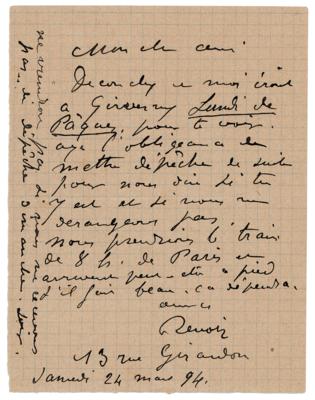 Lot #416 Pierre-Auguste Renoir Autograph Letter Signed to Monet