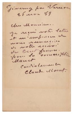 Lot #413 Claude Monet Autograph Letter Signed on Manet's 'Olympia'
