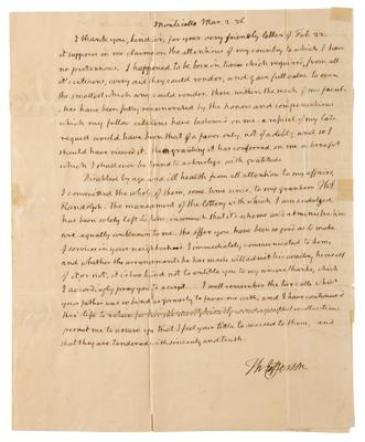 Lot #9 Thomas Jefferson Autograph Letter Signed with Free Frank on Monticello Lottery - Image 1
