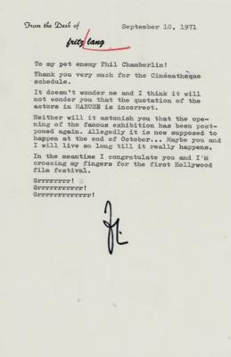 Lot #690 Fritz Lang Typed Letter Signed