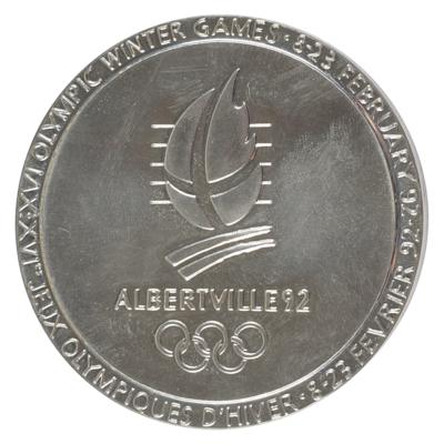 Lot #4151 Albertville 1992 Winter Olympics Chrome-Plated Steel Participation Medal - Image 2