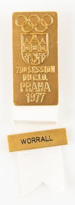 Lot #4236 79th IOC Session in Prague, 1977. IOC Badge Presented to Member James Worrall - Image 1