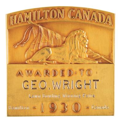 Lot #4341 Hamilton 1930 British Empire Games Gold Winner's Medal for Lawn Bowling Pairs - Image 2