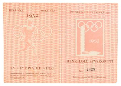 Lot #4127 Helsinki 1952 Summer Olympics Participation Medal with Badge, ID Card, and Ticket Stub - Image 6