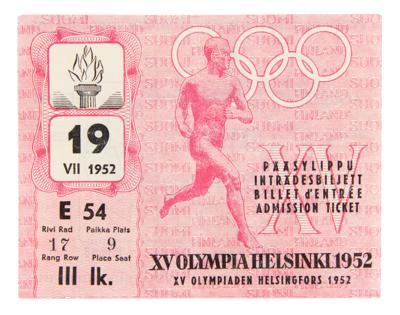 Lot #4127 Helsinki 1952 Summer Olympics Participation Medal with Badge, ID Card, and Ticket Stub - Image 7