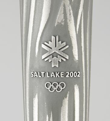 Lot #4027 Salt Lake City 2002 Winter Olympics Torch with Display Stand and Relay Uniform - Image 4