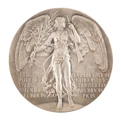 Lot #4110 London 1908 Olympics Judge's Silvered Bronze Participation Medal - Image 2