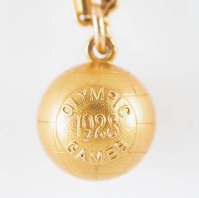 Lot #4340 Amsterdam 1928 Summer Olympics 14K Gold Charm and American Olympic Committee Report by Douglas MacArthur - Image 1