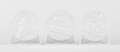 Lot #4376 Albertville 1992 Winter Olympics (3) Lalique Glass Paperweights - Image 1