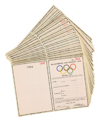 Lot #4289 Los Angeles 1932 Summer Olympics Identification Card Blanks (82) - Image 1