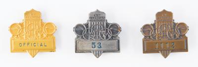 Lot #4187 Los Angeles 1932 Summer Olympics Gold, Silver, and Bronze Official/Participant Badges - Image 1