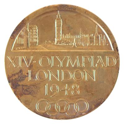 Lot #4125 London 1948 Summer Olympics Gilt Bronze Participation Medal - Image 2