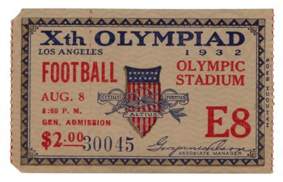 Lot #4300 Los Angeles 1932 Summer Olympics Ticket Stub for an American Football Exhibition - Image 1