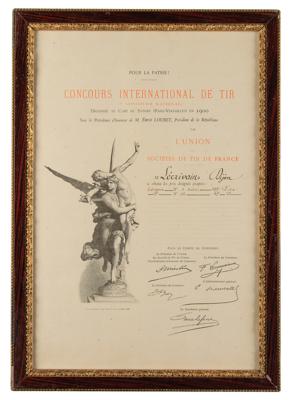 Lot #4165 Paris 1900 Olympics Shooting Diploma and Medal - Image 1