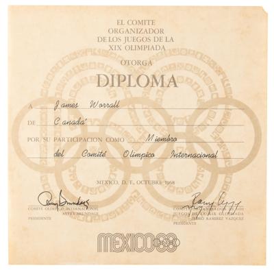 Lot #4168 Olympic Diplomas for Mexico City 1968, Moscow 1980, and Albertville 1992 - From the Collection of IOC Member James Worrall - Image 1