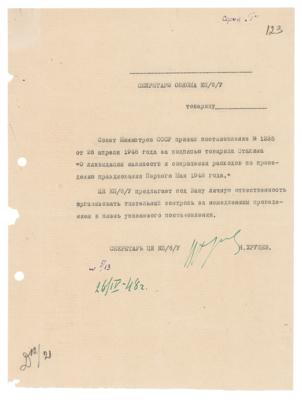 Lot #101 Nikita Khrushchev Document Signed for Stalin Decree