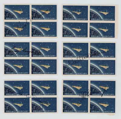 Lot #286 Mercury Seven (6) Signed Stamp Blocks