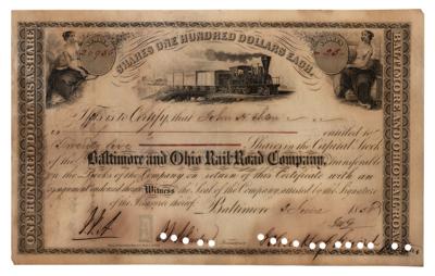 Lot #172 Johns Hopkins Signed Stock Certificate (1858)