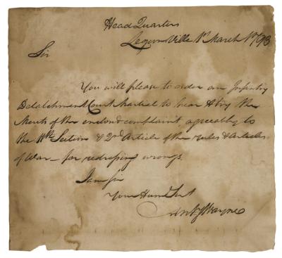 Lot #230 Anthony Wayne Autograph Letter Signed on Court Martial