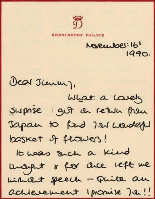 Lot #109 Princess Diana Autograph Letter Signed to Jimmy Savile