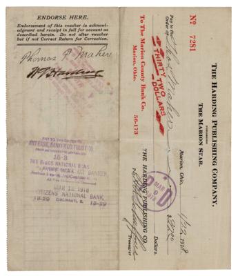 Lot #56 Warren G. Harding Document Signed - Image 1