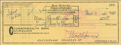 Lot #699 Three Stooges: Moe Howard Signed Check - Image 1