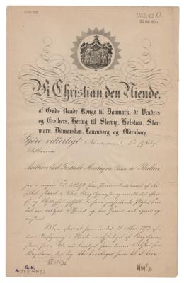 Lot #180 King Christian IX of Denmark Document Signed - Image 1