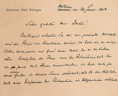 Lot #126 Wilhelm Rontgen Autograph Letter Signed on Physics Experiments