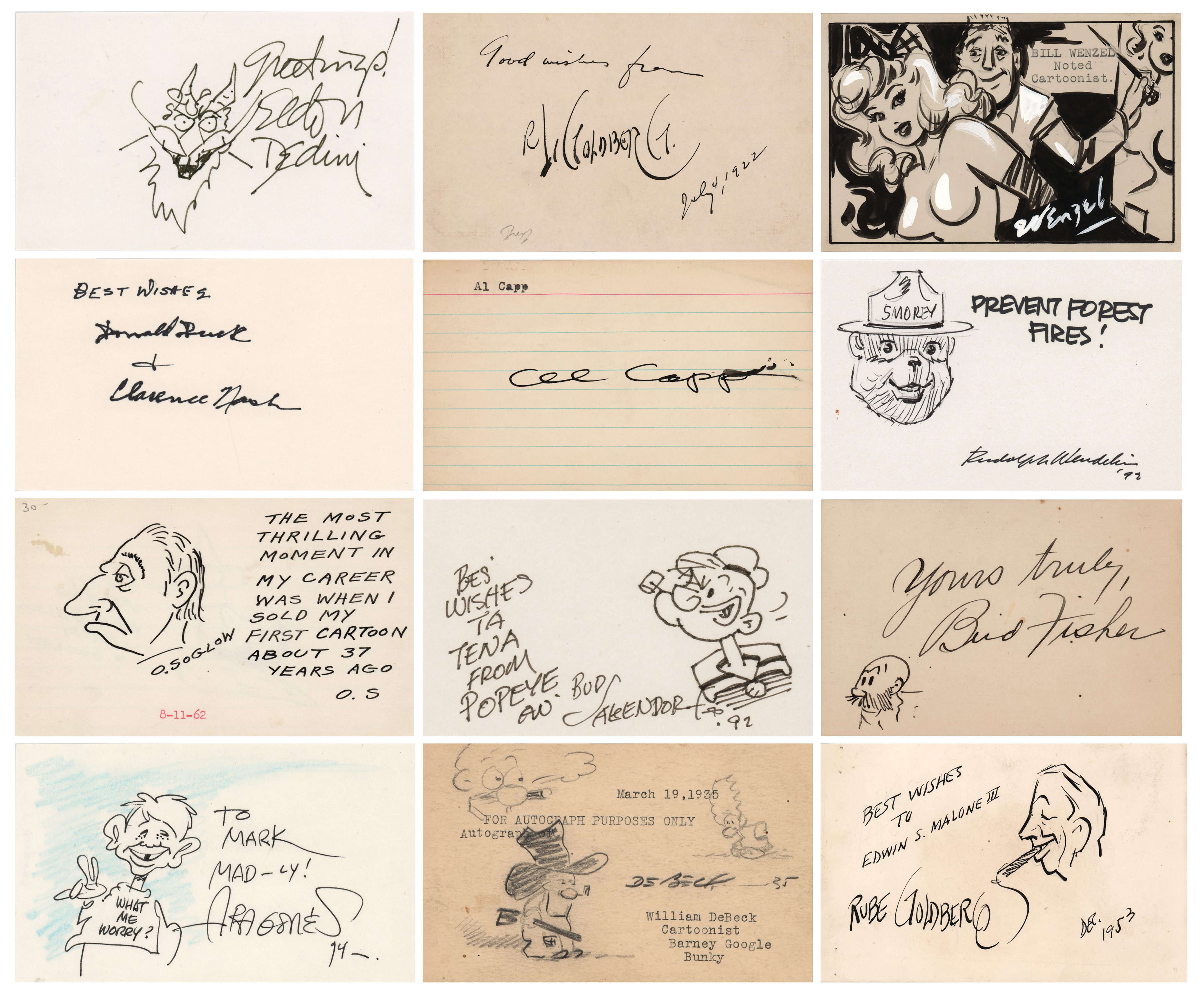 Lot #374 Cartoonists Collection of (26) Signed Items with Numerous Original Sketches