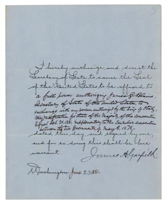 Lot #17 President James A. Garfield Document Signed Nine Days Before Being Shot by His Assassin