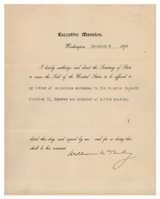 Lot #67 William McKinley Sends a Letter of Condolence to Nicholas II - Image 1