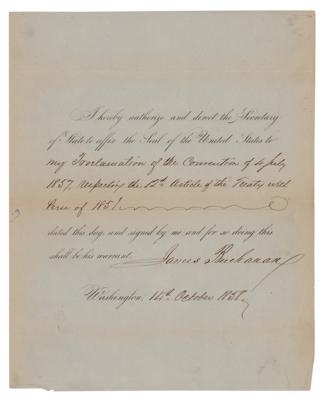 Lot #44 President James Buchanan Document Signed on Treaty with Peru