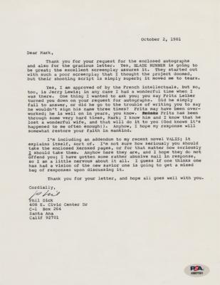 Lot #385 Philip K. Dick Typed Letter Signed on Blade Runner - Image 1