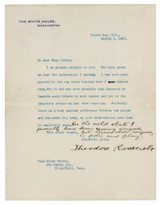Lot #21 President Theodore Roosevelt Typed Letter Signed on Hunting Big Cats