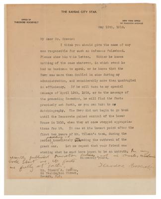 Lot #22 Theodore Roosevelt WWI-Dated Letter on Navy Growth During His Presidency
