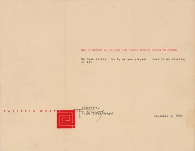 Lot #343 Frank Lloyd Wright Typed Letter Signed