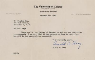Lot #222 Harold C. Urey Typed Letter Signed