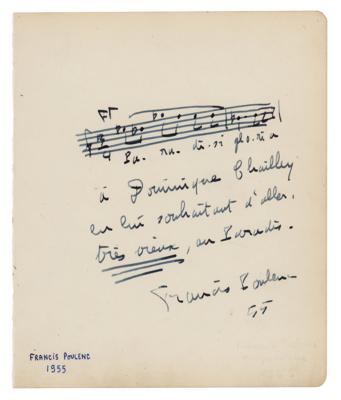 Lot #442 Francis Poulenc Autograph Musical Quotation Signed - Image 1