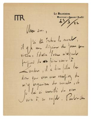 Lot #445 Maurice Ravel Autograph Letter Signed - Image 1